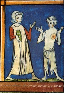 A medieval depiction of St Fiacre curing the sick